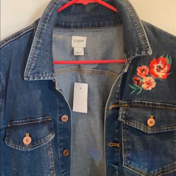J Crew Jean Jacket with flower stitching - Picture 2 of 4